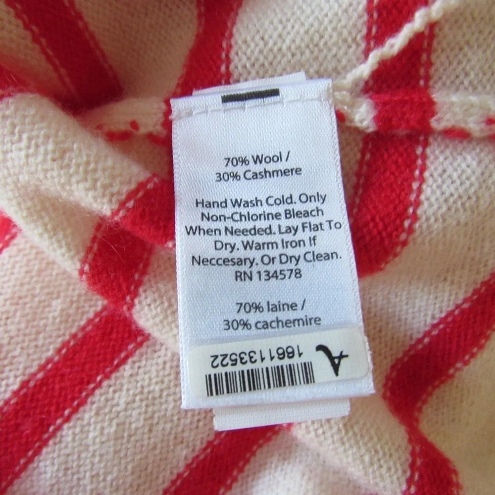 Vineyard Vines Cream Red Striped Sweater XS Wool Cashmere Nautical Knit Pullover - Picture 7 of 9